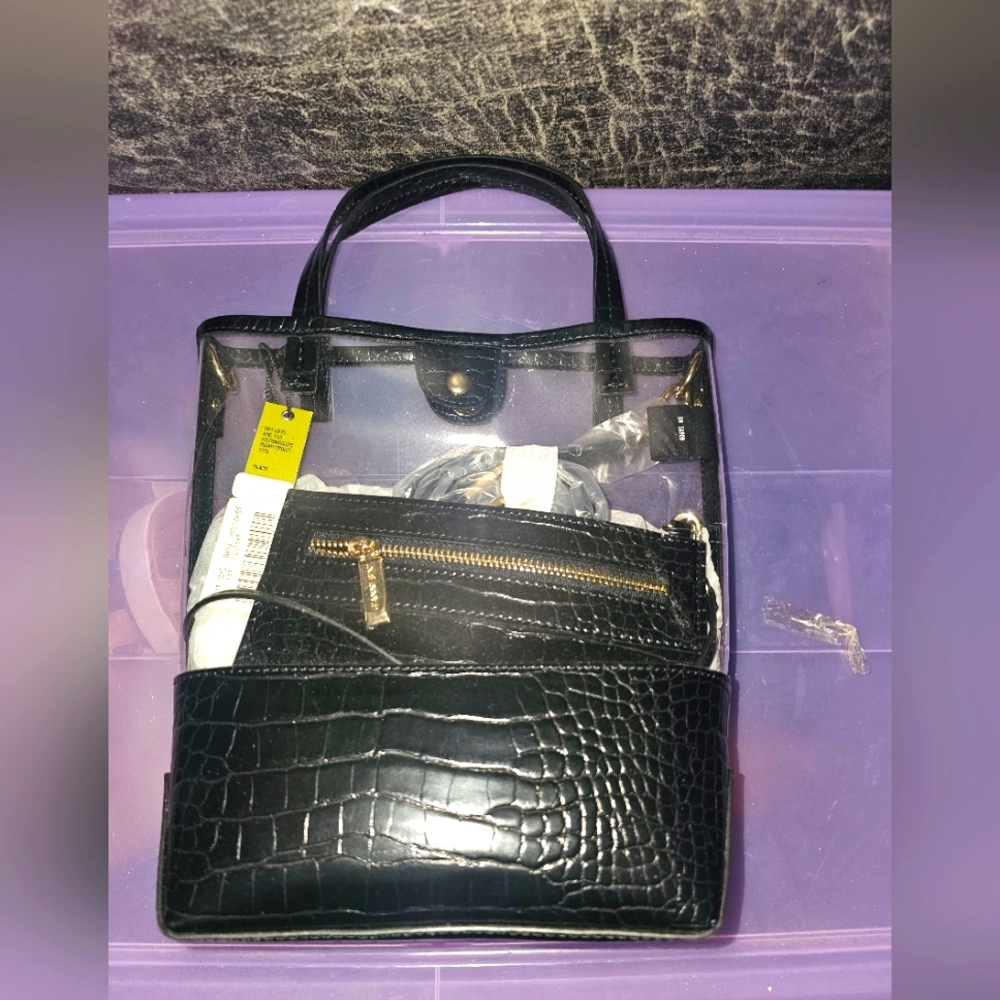 Clear and Black Croc-Embossed Women's Bag